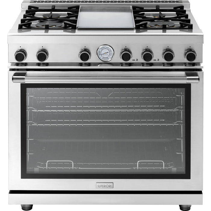 Superiore RN362GPS_S_ NEXT 36" Panorama Gas Range with 4 Burners, Griddle, and Oven