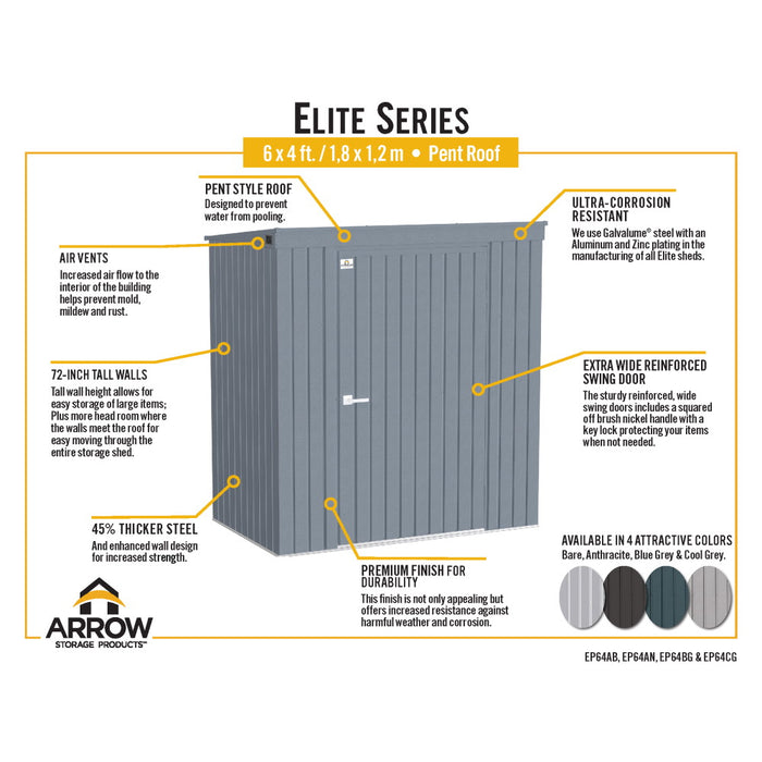 Arrow Elite Steel Storage Shed - 6 ft. Wide