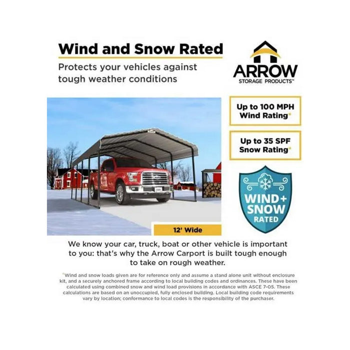 Arrow Steel Carport - 12' Wide x 7' Tall