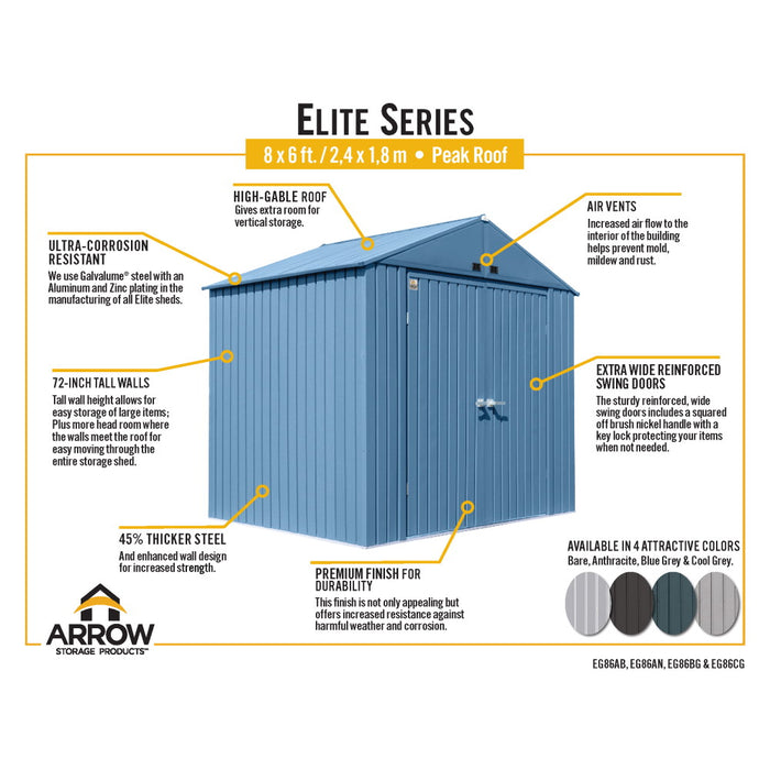 Arrow Elite Steel Storage Shed - 8 ft. Wide