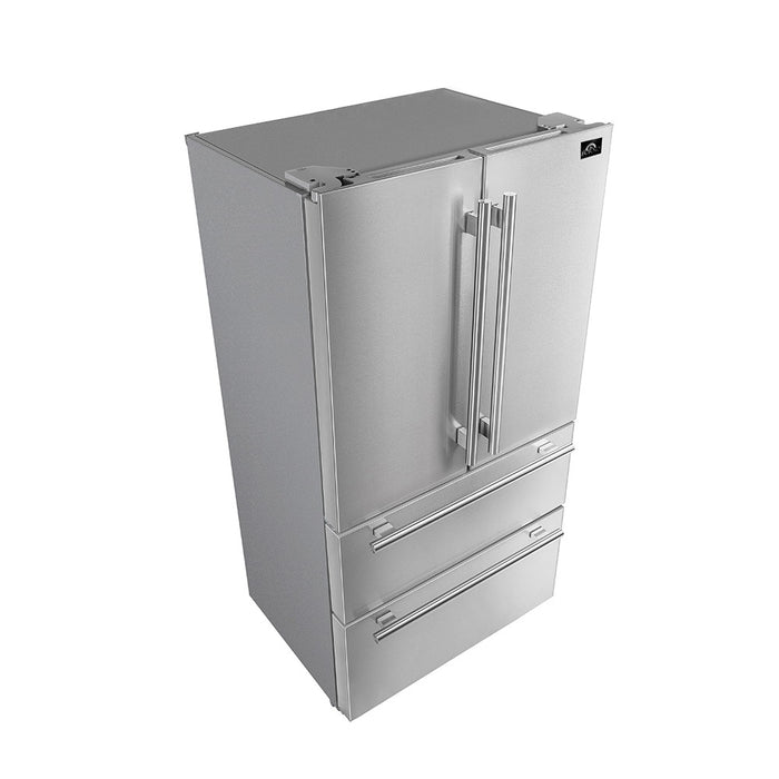 Forno FFRBI1820-36SB 36″ Moena Refrigerator FORNO ALTA QUALITA Freestanding French Doors With Ice Maker, 19.2 cu.ft.
