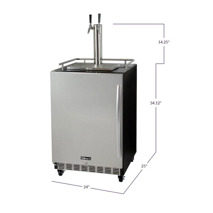Kegco HK38BSC Dual Tap Stainless Steel Commercial Built-In Left Hinge Kegerator with Kit -24" Wide
