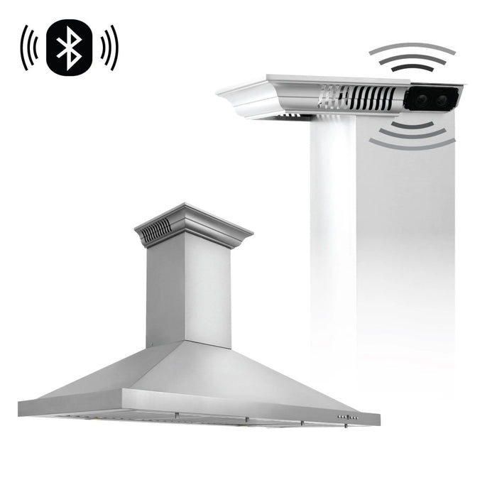ZLINE Wall Mount Range Hood in Stainless Steel with Built-in CrownSound® Bluetooth Speakers (KBCRN-BT)