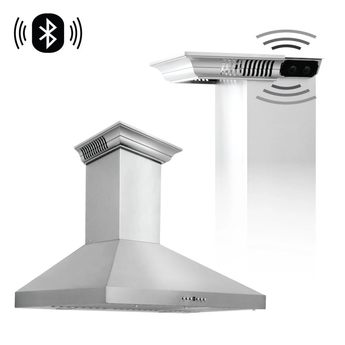 ZLINE Wall Mount Range Hood In Stainless Steel With Built-In CrownSound® Bluetooth Speakers (KL3CRN-BT)