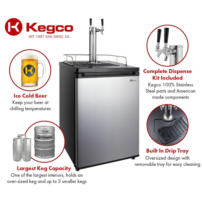 Kegco K209  Dual Tap Stainless Steel Kegerator -  24" Wide