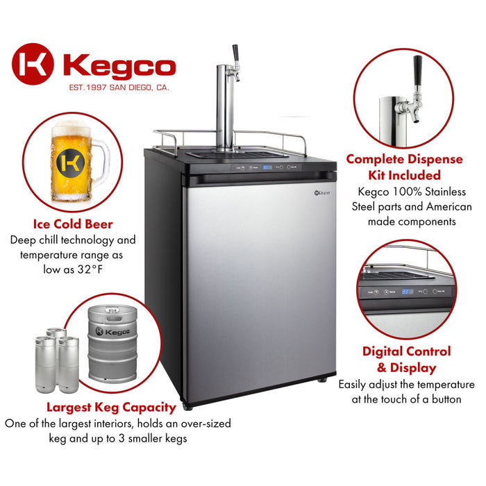 Kegco K309 Single Tap Stainless Steel Digital Kegerator - 24" Wide