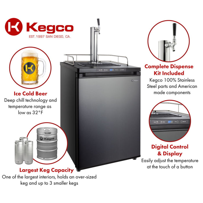 Kegco K309X Single Tap Black Stainless Steel Digital Kegerator - 24" Wide