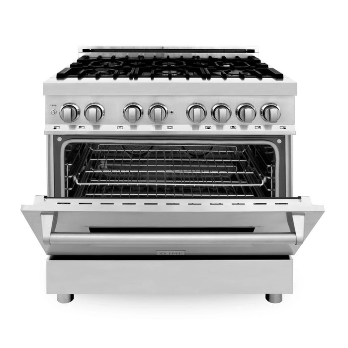 ZLINE 36" Dual Fuel Range with Gas Stove and Electric Oven in Stainless Steel with Color Door Options (RA36)