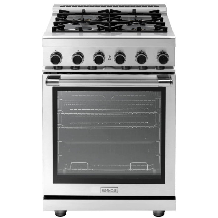 Superiore RN241GPS_S_ NEXT 24” Panorama Stainless Steel Gas Range with 4 Burners and Convection Oven