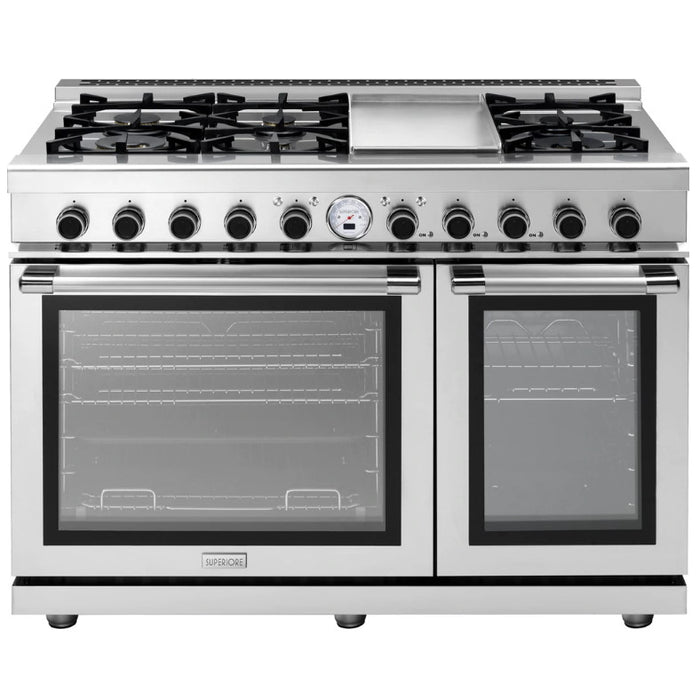 Superiore RN482SPS_S_ NEXT 48” Self-Cleaning Panorama Stainless Steel Range wih 6 Gas Burners, Griddle, and 2 Ovens