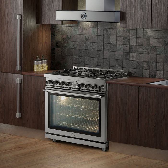 Superiore RN361GPS_S_ NEXT 36” Panorama Stainless Steel Gas Range with 6 Burners and Convection Oven